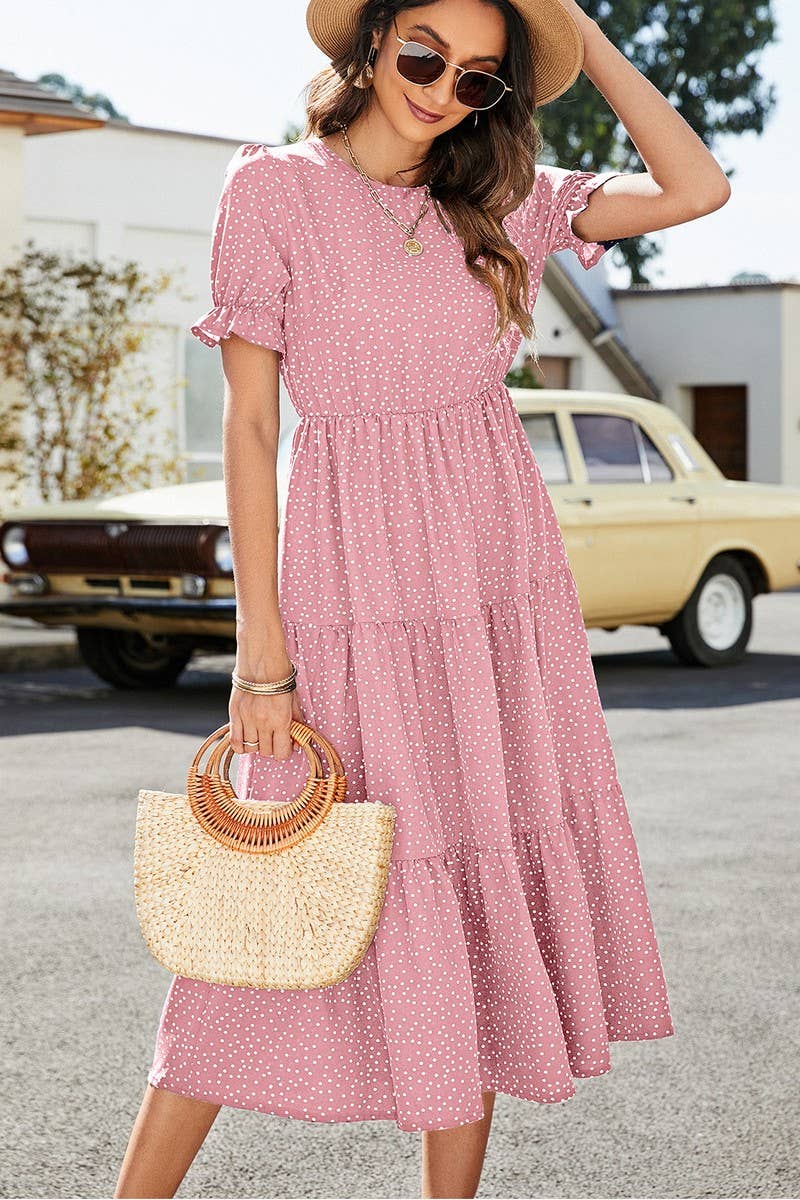 CWDMD1236_Round neck Tiered Detailed Short Sleeve Dress