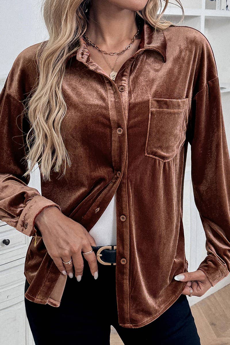 CWTBLL3702_AUTUMN CASUAL SOLID COLOR SINGLE BREASTED SHIRT