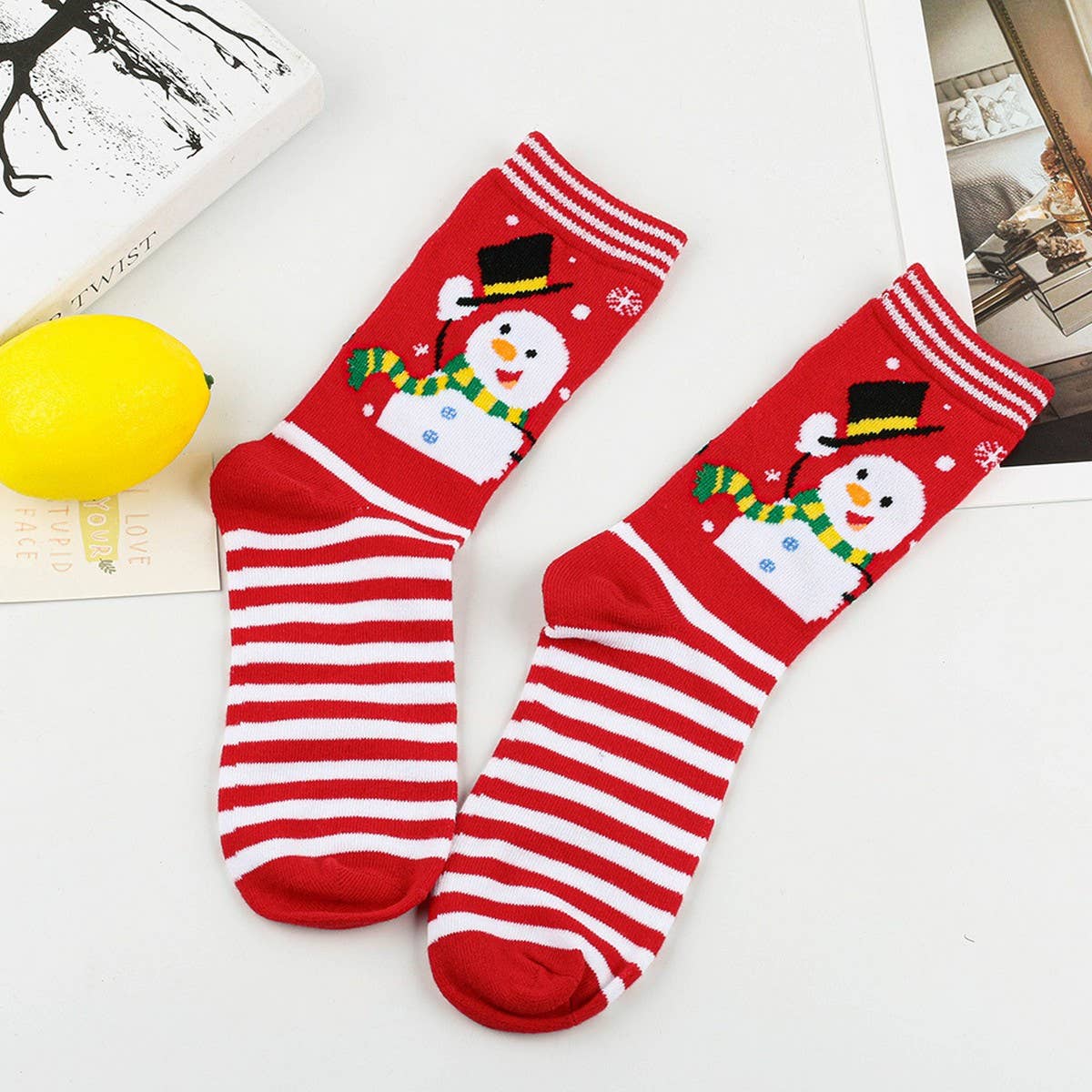 CWMS0812_Christmas Personality Elk Snowflake Santa Red Socks