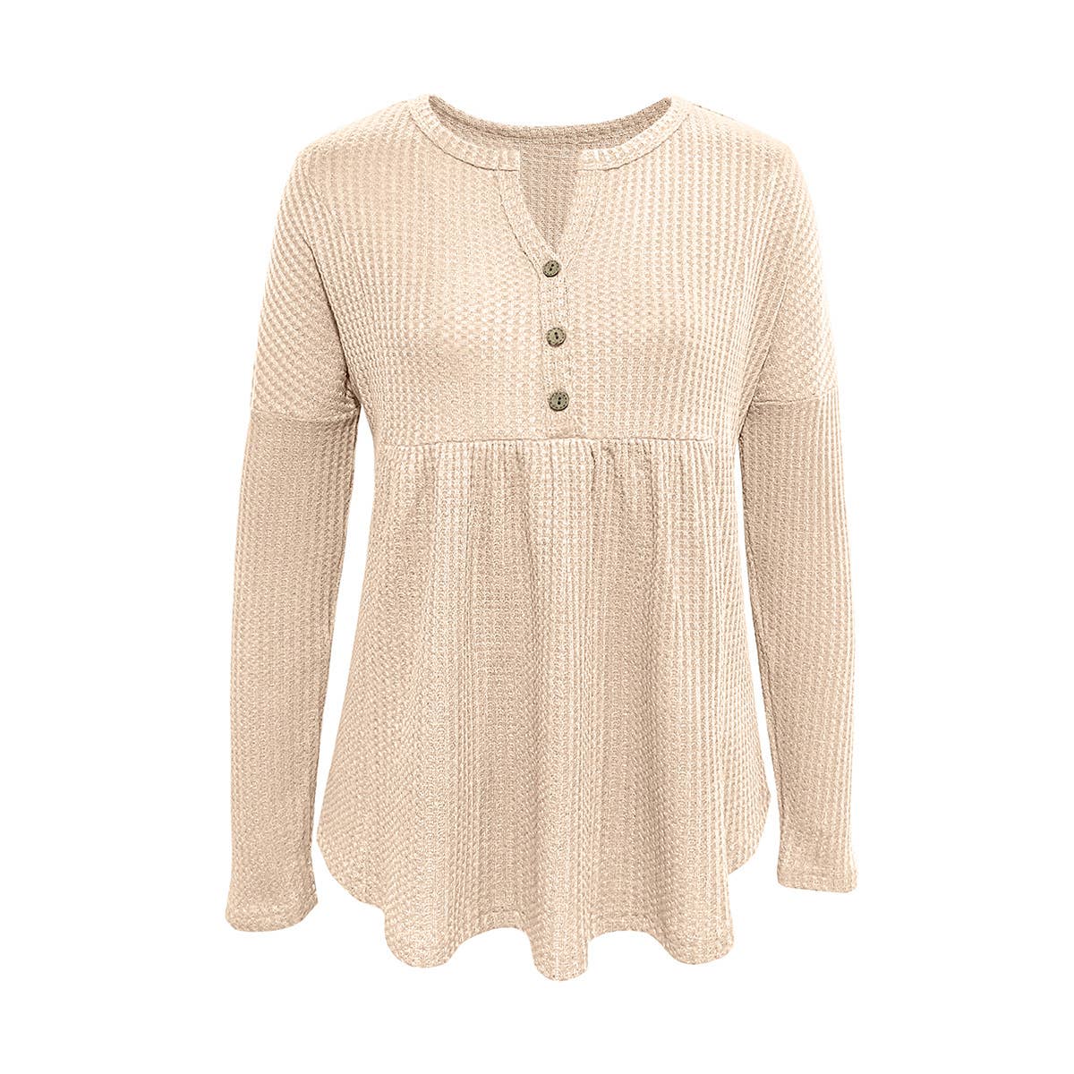 BUTTON-DOWN WAFFLE TOP WITH LONG SLEEVES