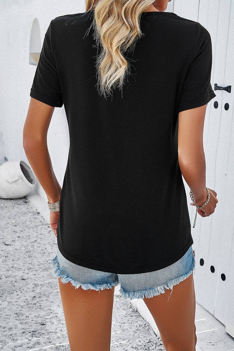CWTBLS0386_V-Neck Short Sleeve Top