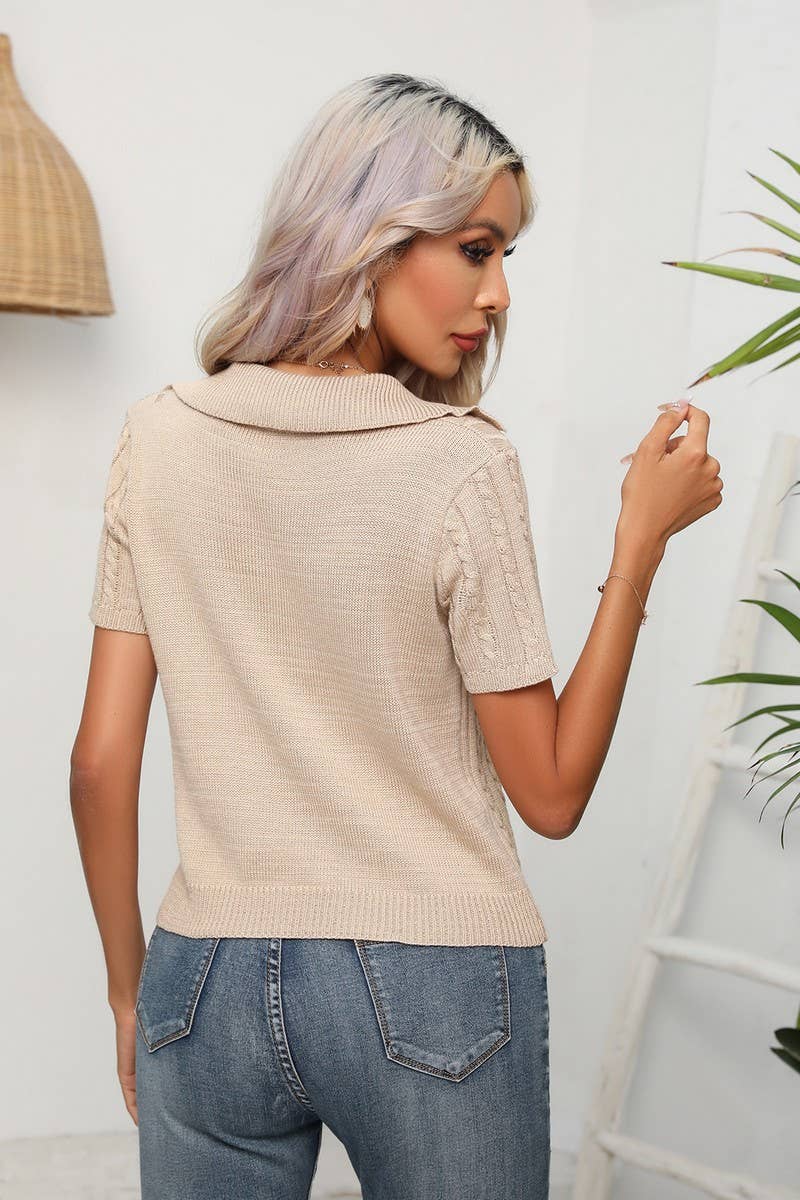 CWOSWS0059_Casual V-Neck Short Sleeve Pullover Sweater