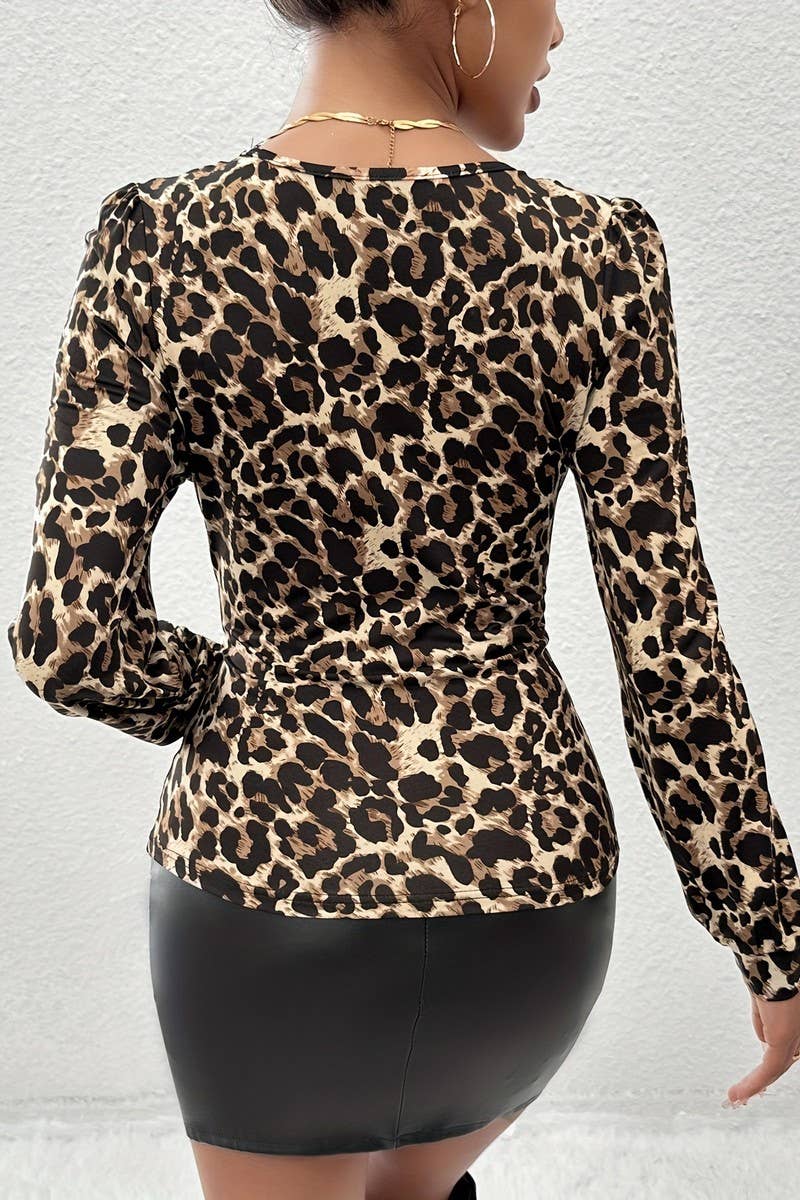 CWTBLL3544_LACE TRIM COLLAR LONG SLEEVE LEOPARD PRINT TOP