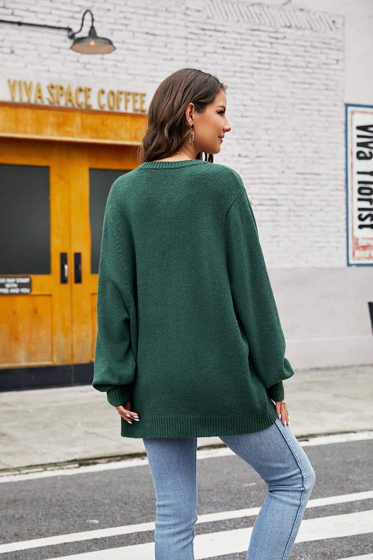 CREW-NECK LONG-SLEEVED DESIGN KNIT SWEATER