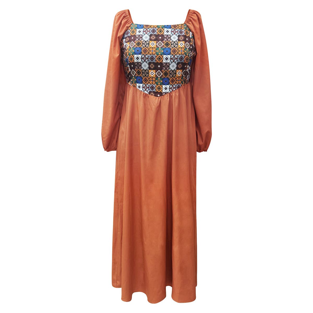 BOHO LANTERN SLEEVE GEOMETRIC PRINT DRESS