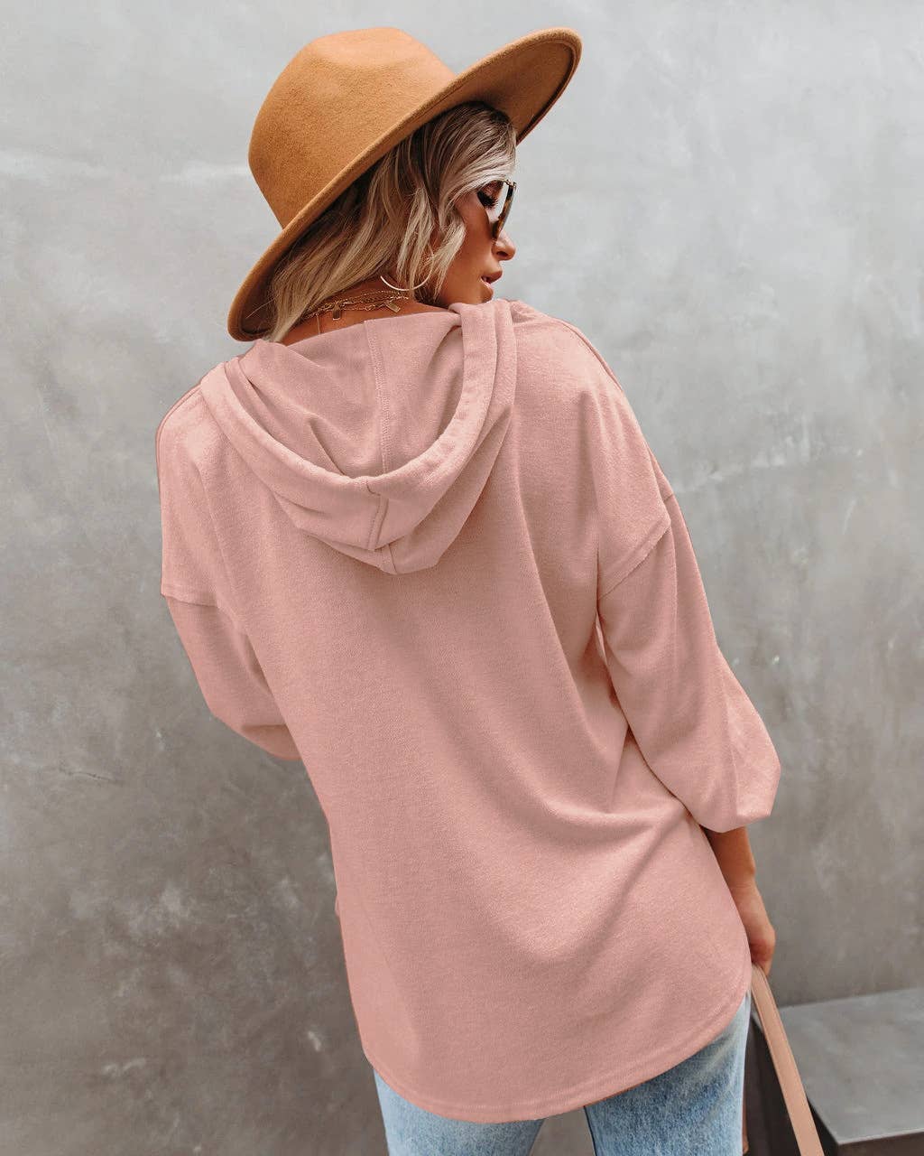 Casual loose solid color hoodie hoodie