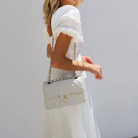 Chic commuter V-neck pleated short sleeve dress