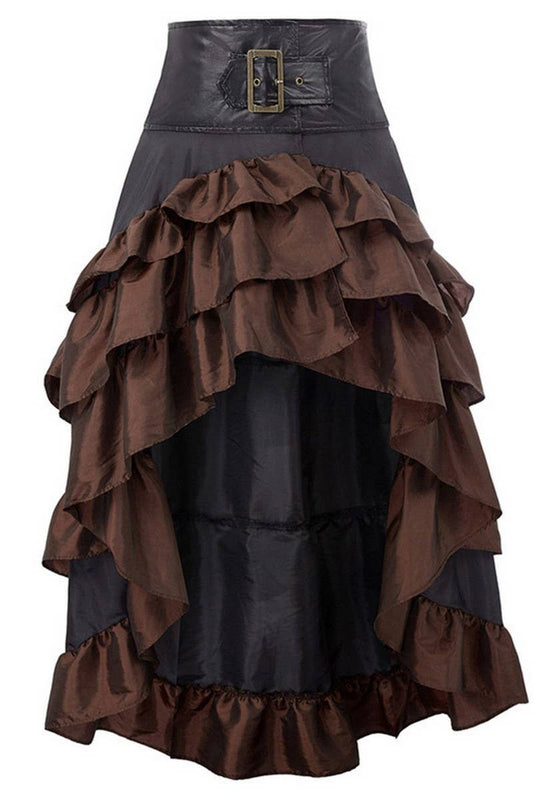 CWBLS00709_IRREGULAR RUFFLED HIGH WAIST PATCHWORK CAKE SKIRT