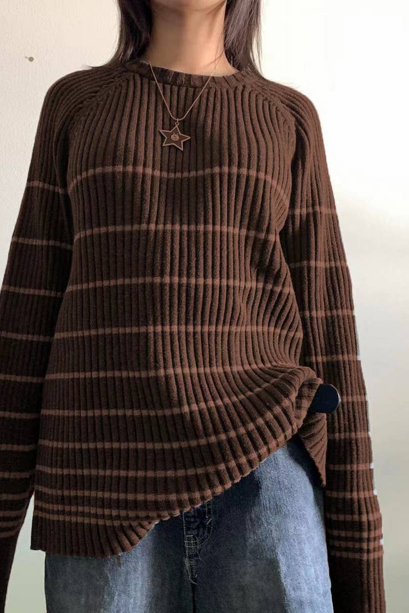 CWOSWL5745_STRIPED LONG-SLEEVED LOOSE CASUAL KNITTED SWEATER