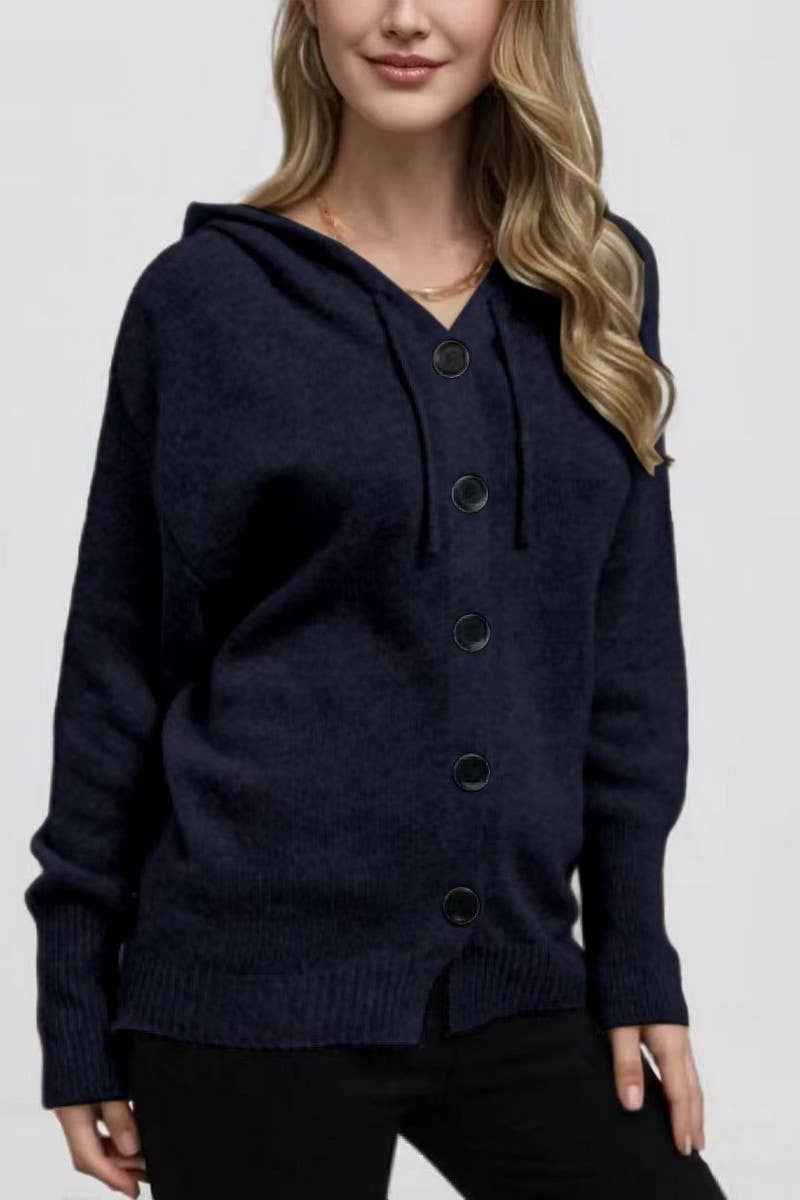 CWOCAL00834_SINGLE-BREASTED HOODED CARDIGAN SWEATER
