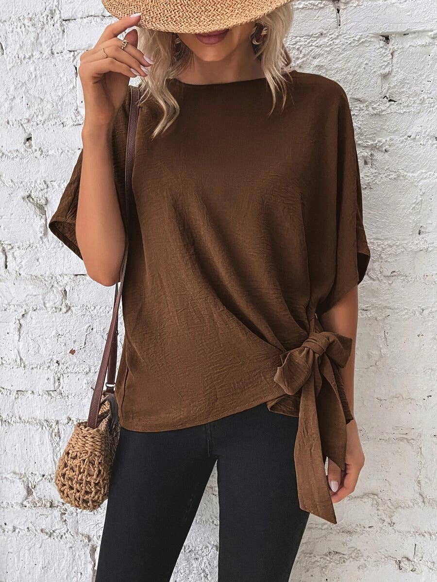 BATWING SLEEVED HEM KNOT LOOSE BLOUSE