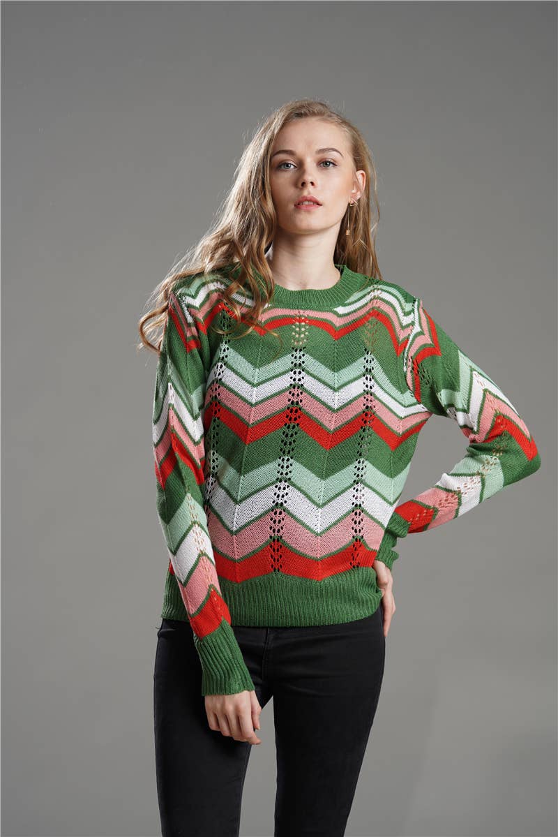 Crew neck sweater pullover striped rainbow top