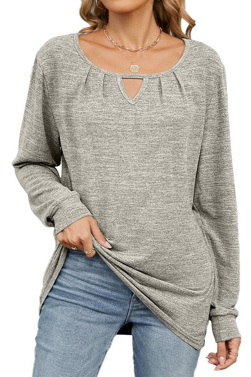 CWTBLL3677_SOLID COLOR WRINKLED BRUSHED HOLLOW LOOSE T-SHIRT