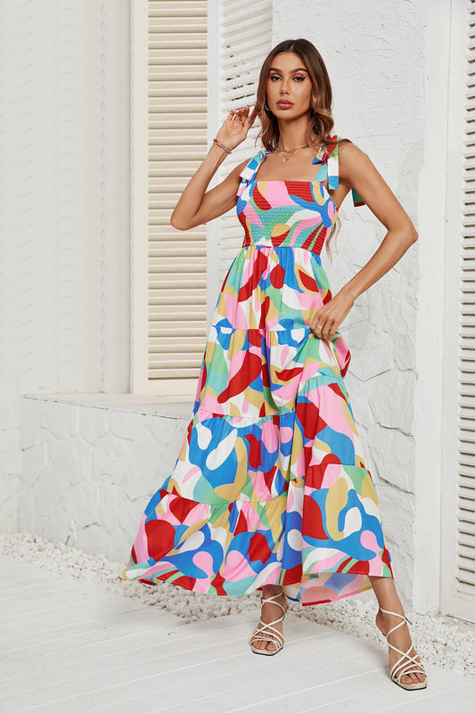 Drawstring print waist dress