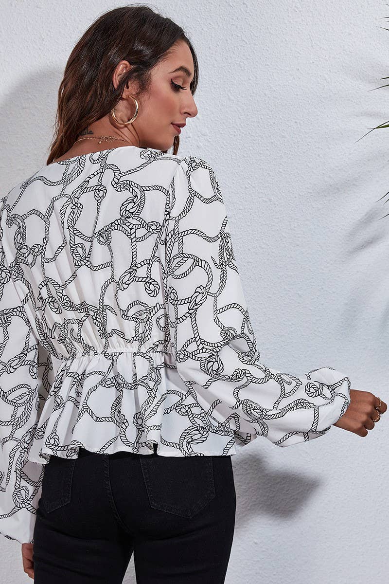 CWTBLL0707_V-Neck Long Sleeve Print Blouse