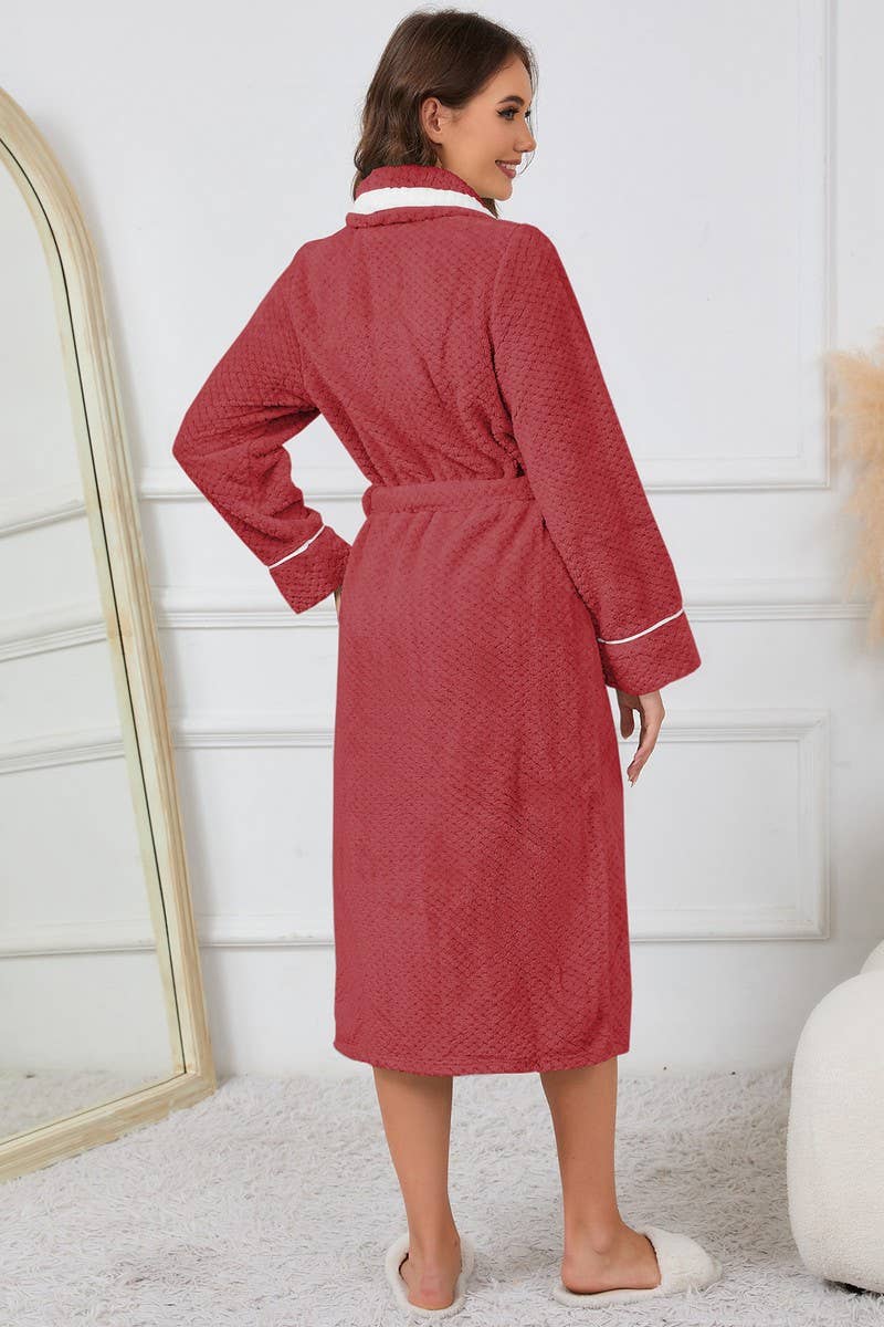 CWSPJ0140_CORAL FLEECE LACE-UP MID-LENGTH NIGHTGOWN