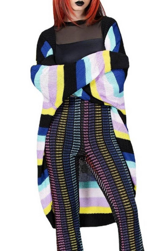 CWOCAL0767_LOOSE STRIPED LONG HALLOWEEN CARDIGAN SWEATER