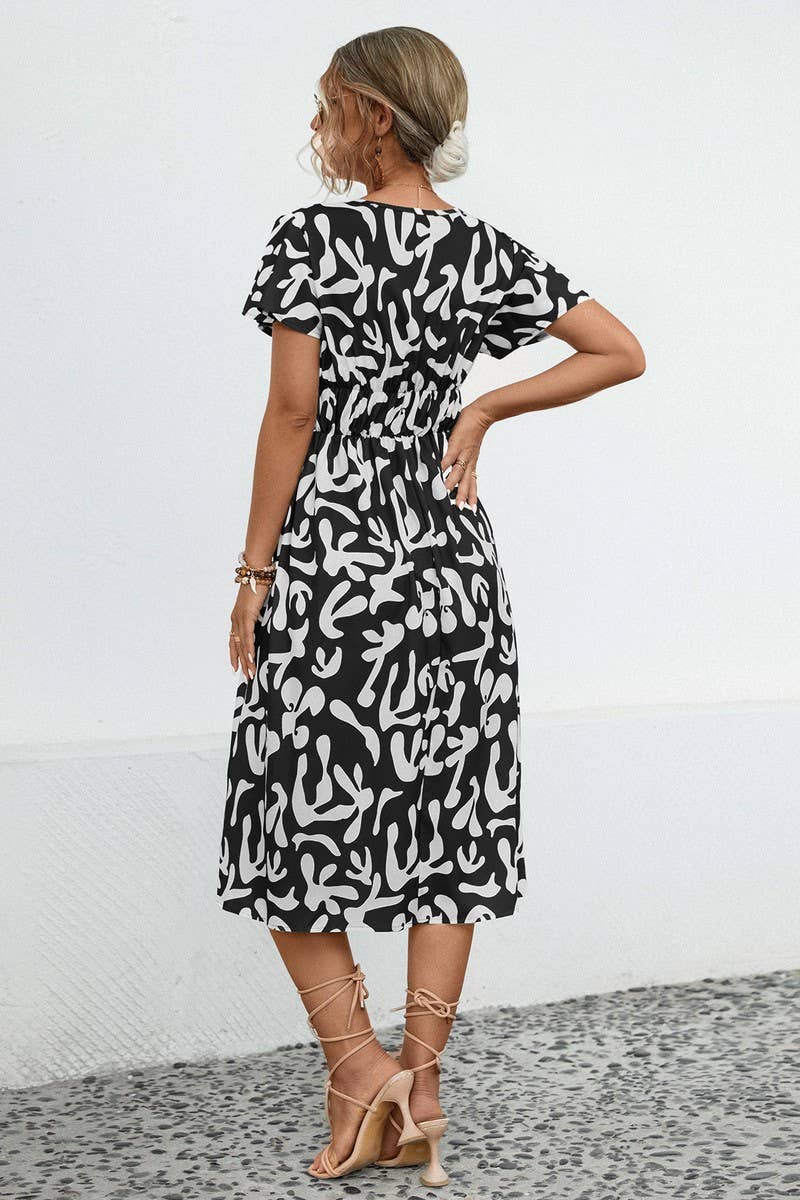 CWDSD7114_SUMMER COMFORTABLE CASUAL V-NECK DRESS