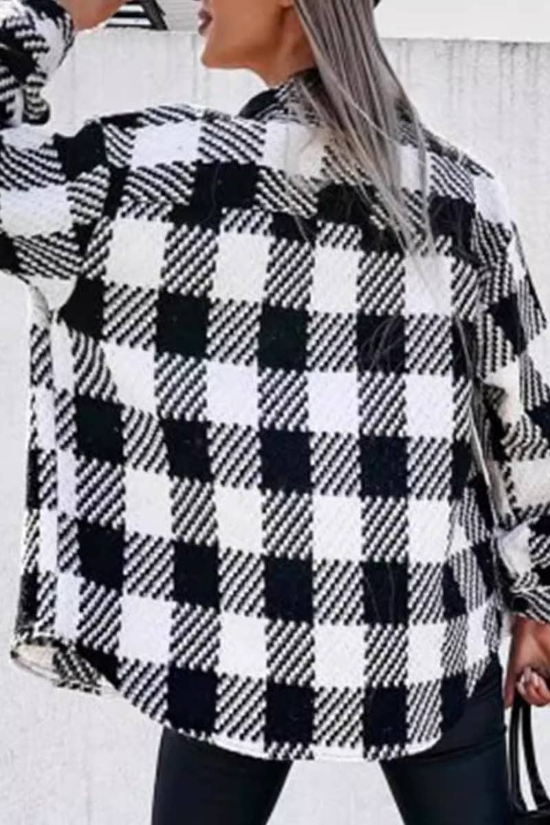 CWTSTL2378_PLAID LONG-SLEEVED PLUSH SOLID COLOR COAT