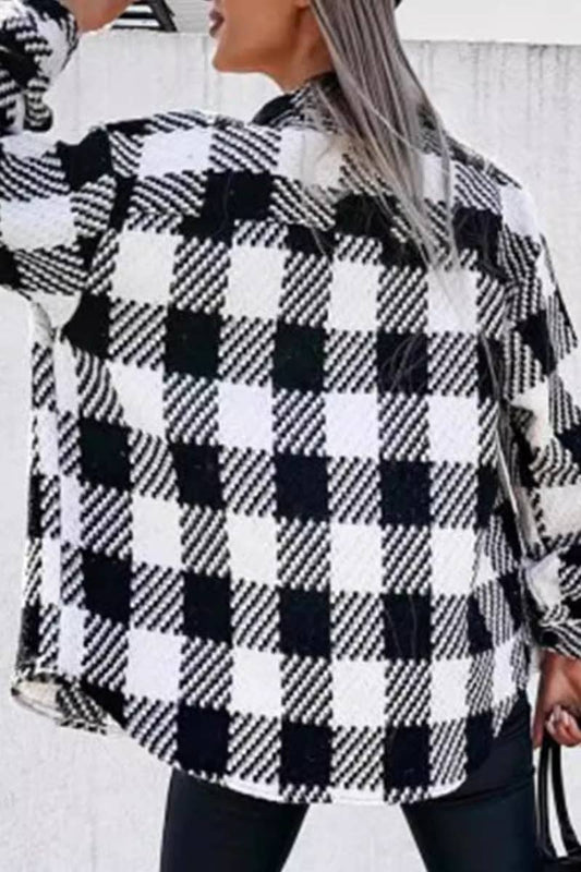 CWTSTL2378_PLAID LONG-SLEEVED PLUSH SOLID COLOR COAT