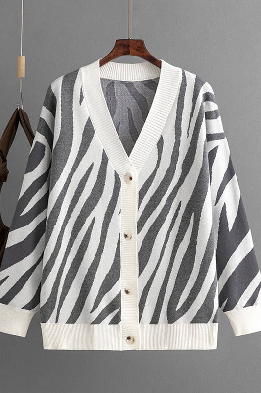 CWOCAL00673_SINGLE BUTTON STRIPED KNIT CARDIGAN