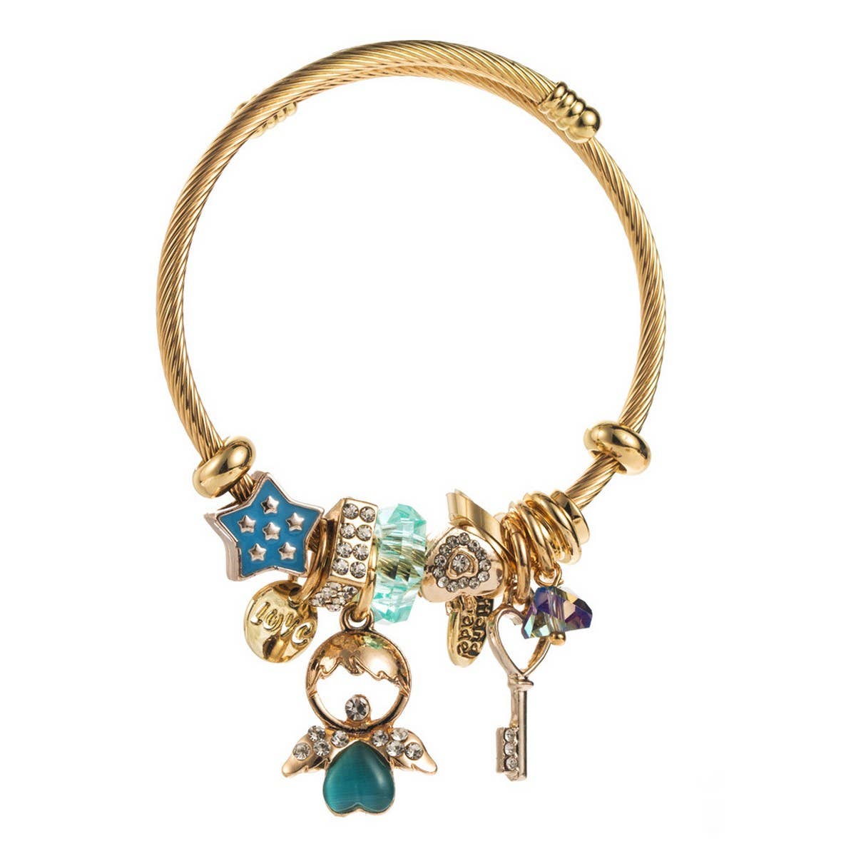 Angel & Key Charm Steel Bracelet for Women_CWMM8474