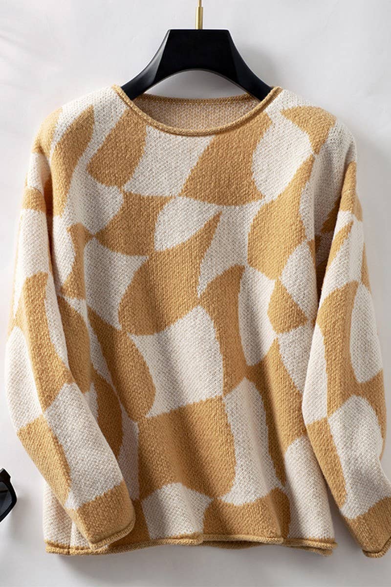CWOSWL2878_CONTRAST COLOR PULLOVER KNIT SWEATER