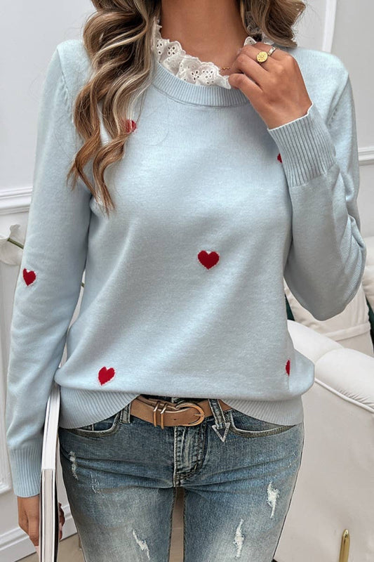 CWOSWL4449_LACE LACE NECKLINE LOVE LONG-SLEEVED SWEATER