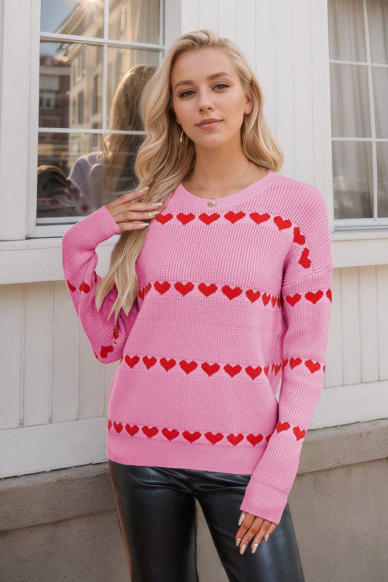 CWOSWL5982_VALENTINE'S DAY HEART JACQUARD KNIT SWEATER