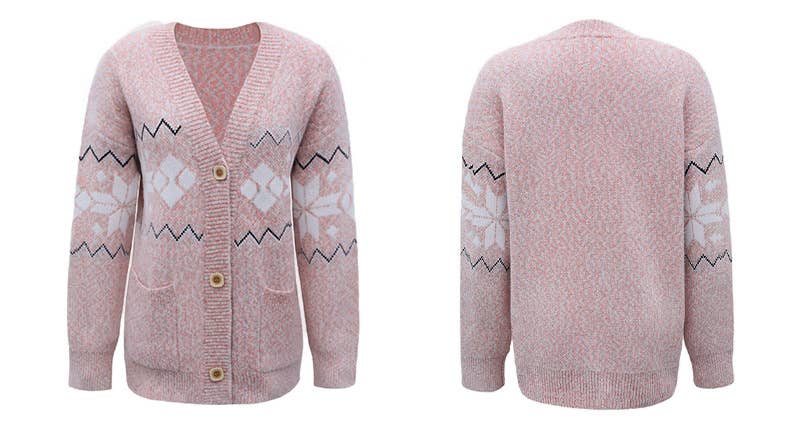 CHRISTMAS SNOWFLAKE KNIT SINGLE-BREASTED SWEATER