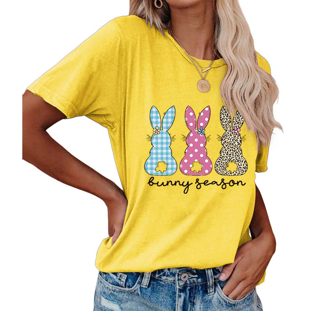 EASTER ROUND NECK LOOSE BUNNY PRINT T SHIRT_CWTTS0856