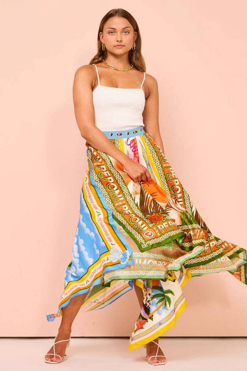 CWBMS0451_FLORAL ASYMMETRIC HEM WAIST A-LINE SKIRT