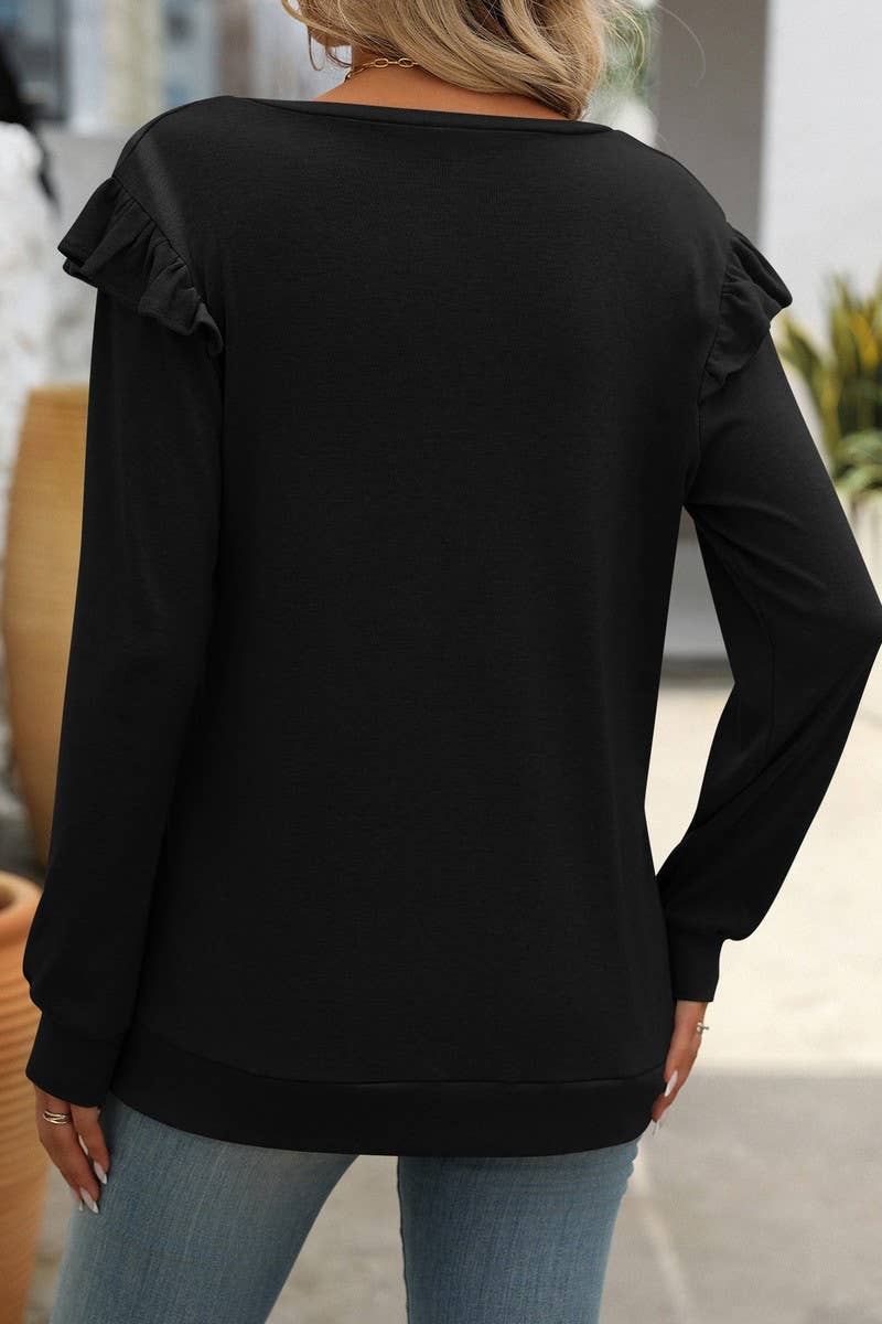 CWTBLL1816_LOOSE FLYING SLEEVES V-NECK LONG-SLEEVED T-SHIRT