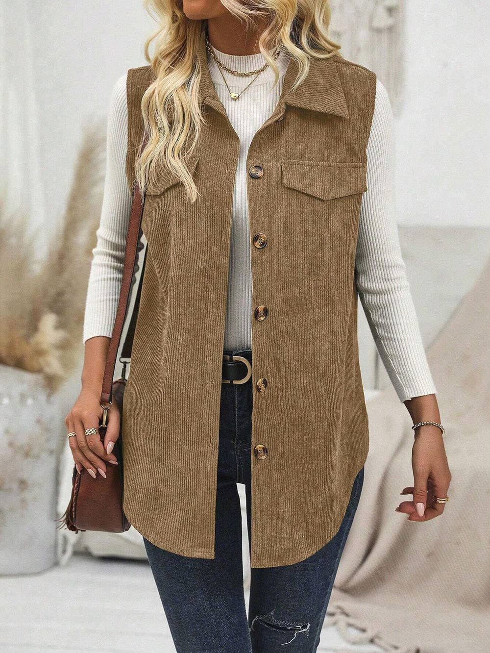 Casual corduroy lapel cardigan