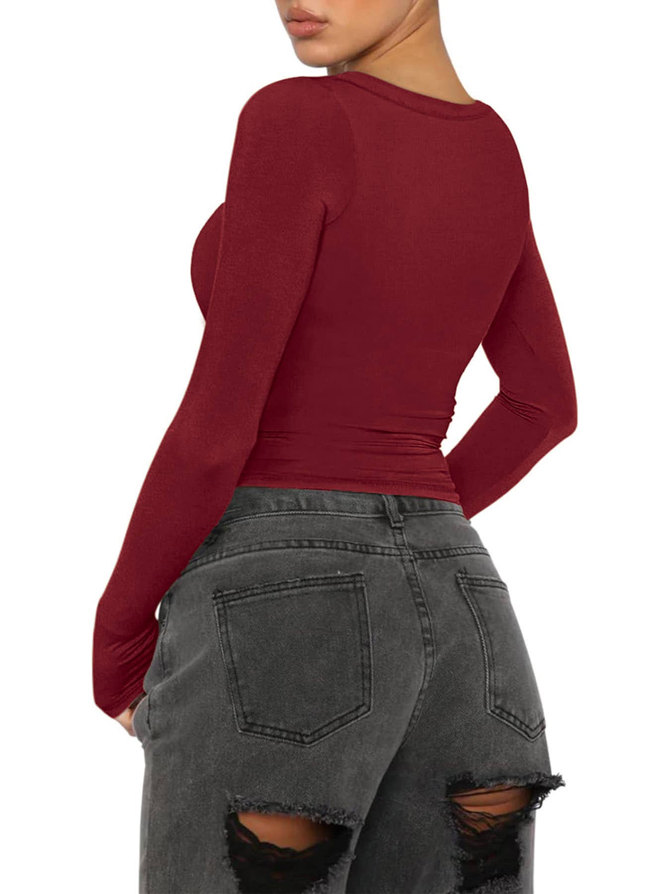 Button casual slimming knitted crop top T-shirt