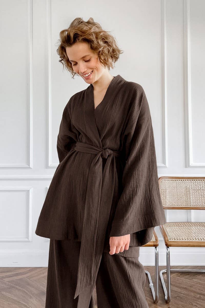 CWSPJ0081_LONG SLEEVE CARDIGAN WITH BELT PANTS PAJAMAS SET