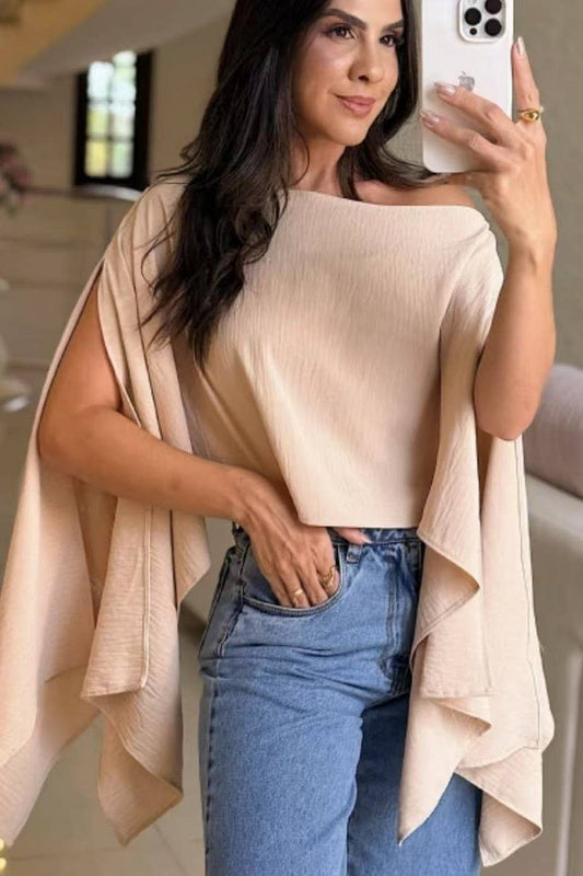 CWTBLSL0898_OFF SHOULDER LOOSE BATWING SLEEVE SOLID TOP