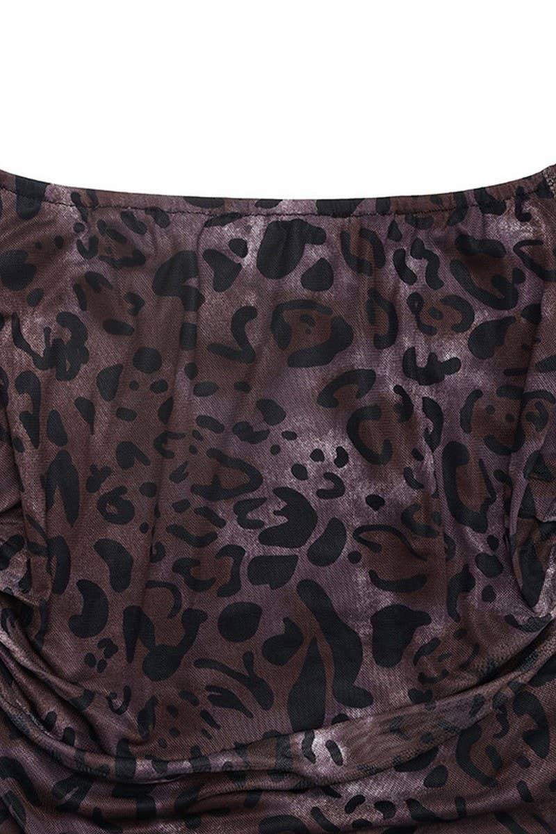 CWDMD6282_OFF-SHOULDER MESH LEOPARD PRINT LONG SLEEVE DRESS