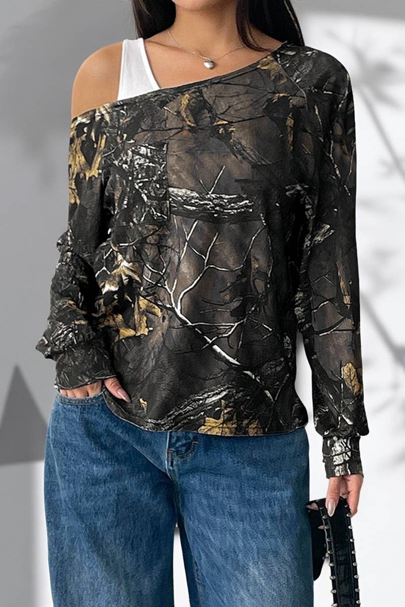 CWTBLL00751_SPLICED FAKE TWO-PIECE OFF-SHOULDER PULLOVER TOP