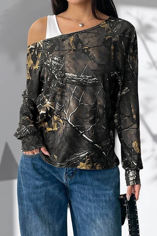 CWTBLL00751_SPLICED FAKE TWO-PIECE OFF-SHOULDER PULLOVER TOP