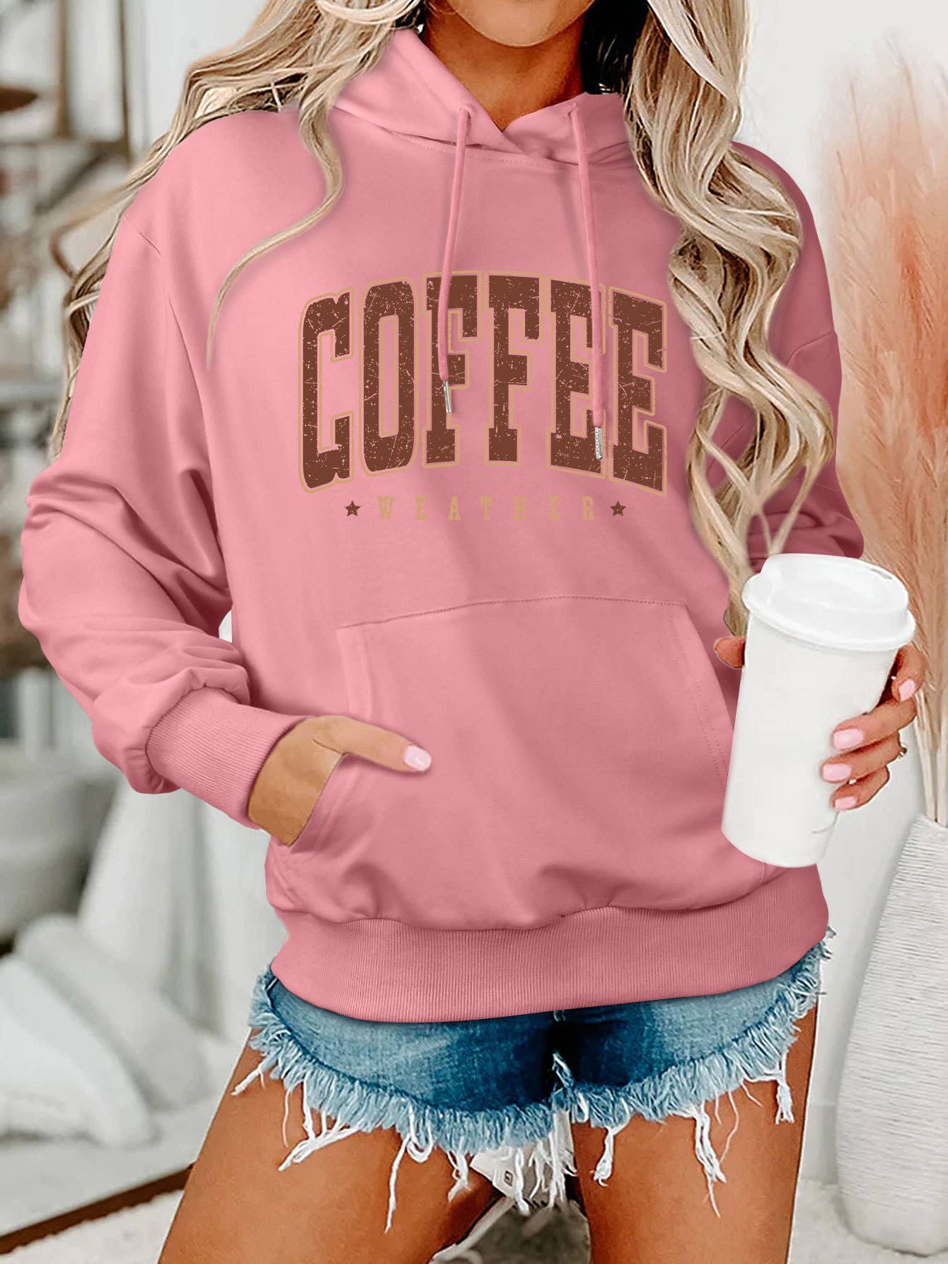 Coffee weather star print hooded sweatshirt