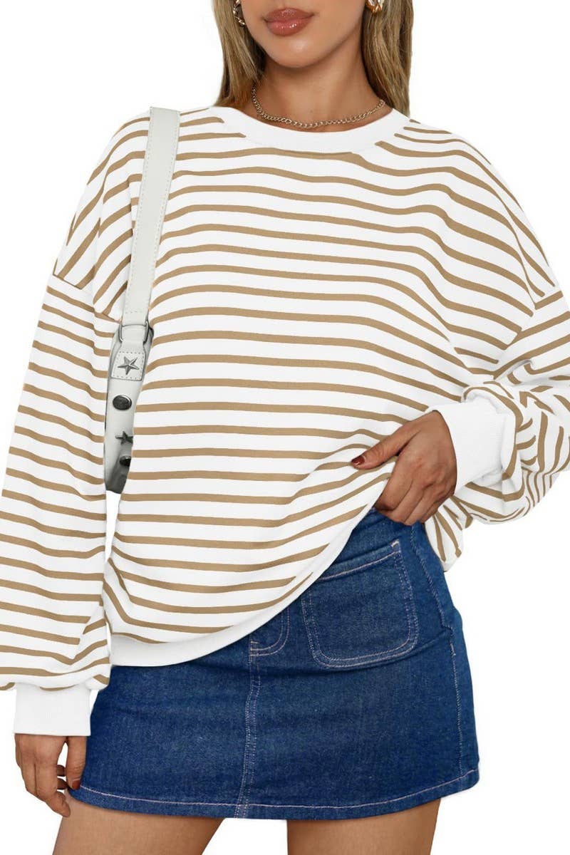 CWTBLL4009_STRIPED CREWNECK OVERSIZED SWEATSHIRT PULLOVER