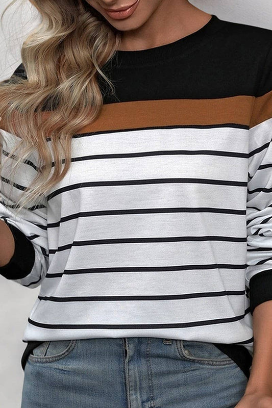 CWTBLL1737_CASUAL LONG-SLEEVED ROUND-NECK STRIPED SWEATSHIRT