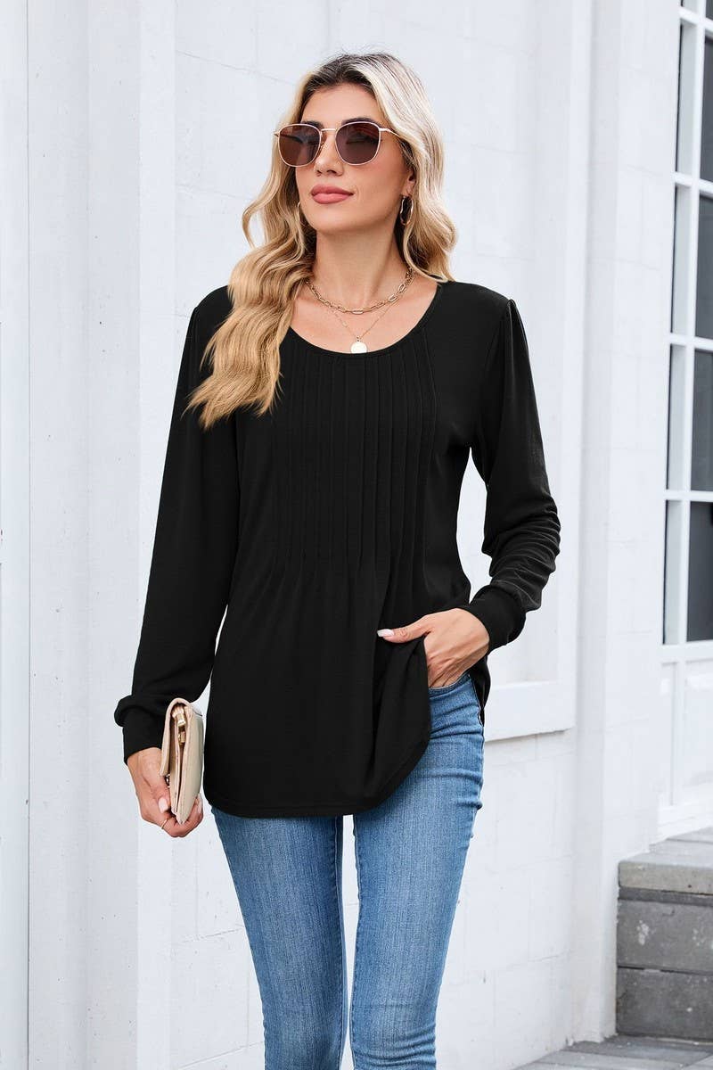 CWTBLL01305_CREW NECK SOLID RIBBED LONG SLEEVE CASUAL TEE