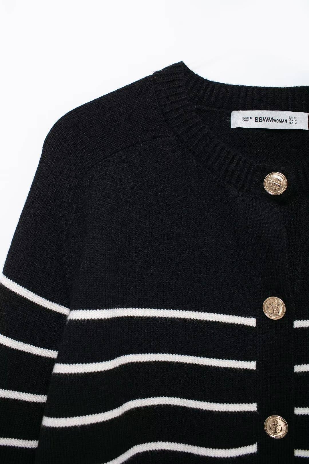 CONTRASTING SINGLE BREASTED CREW-NECK CARDIGAN