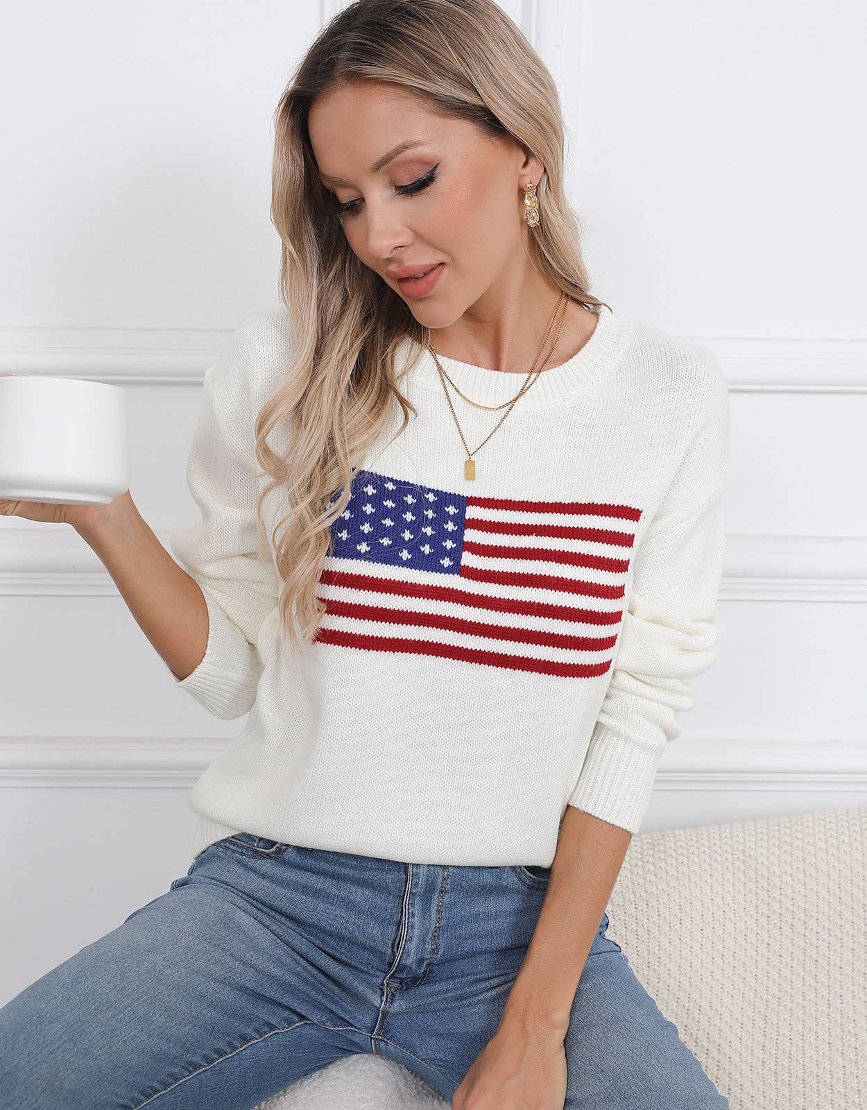 CREW-NECK FLAG EASTER INDEPENDENCE DAY SWEATER