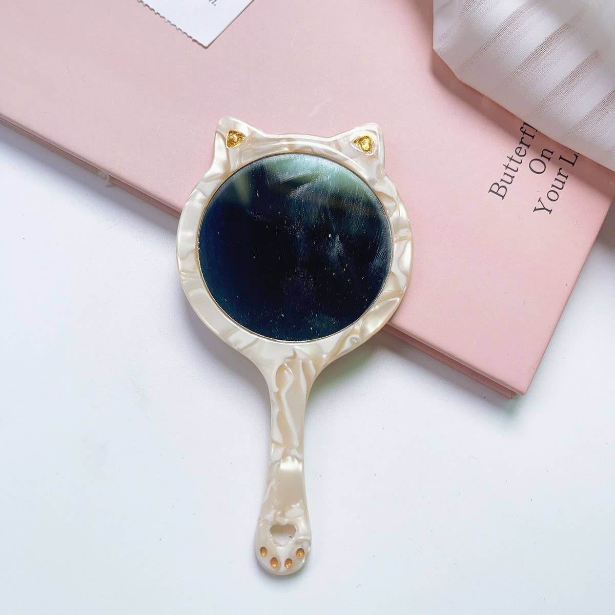 Acetate Cat-Shaped Portable Makeup Mirror_CWMM6394
