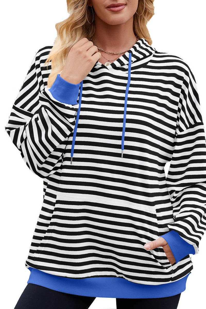 CWOHOL1112_STRIPED LOOSE HOODED CONTRAST COLOR SWEATSHIRT