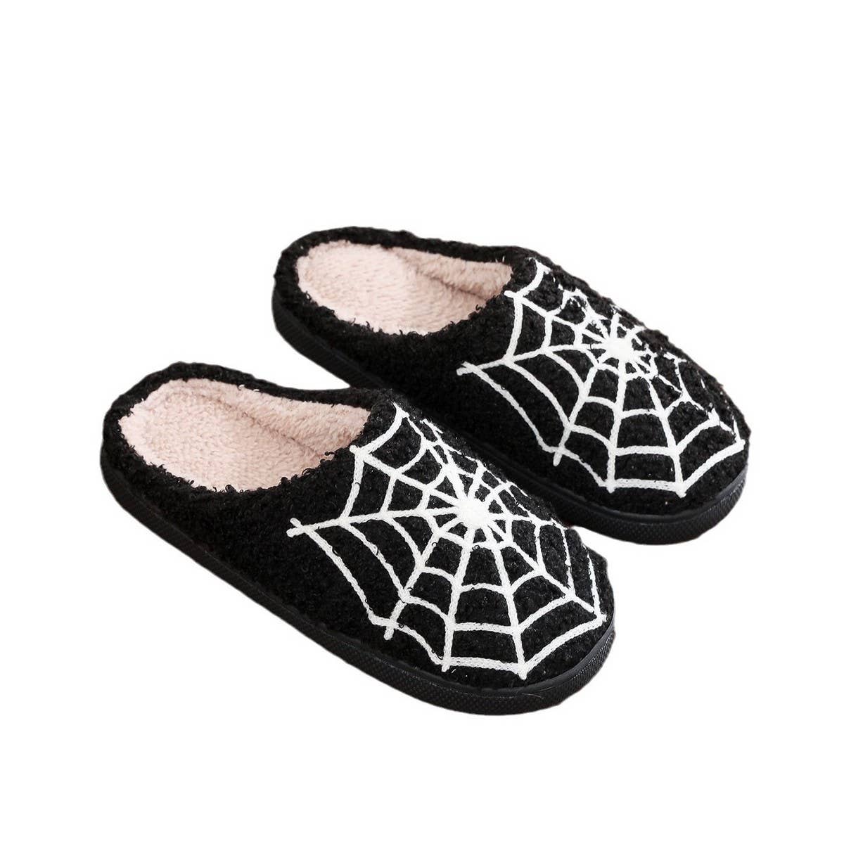 HALLOWEEN SPIDER WEB EMBROIDERED COTTON SLIPPERS