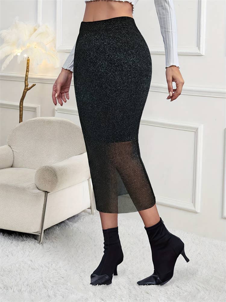 Elegant see-through knitted elastic skirt